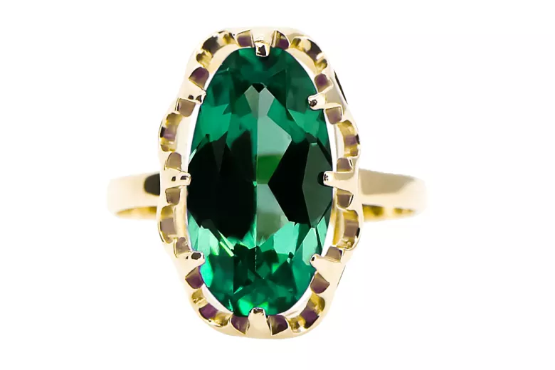 14k żółte złoto Szmaragd Pierścionek Vintage vrc253y